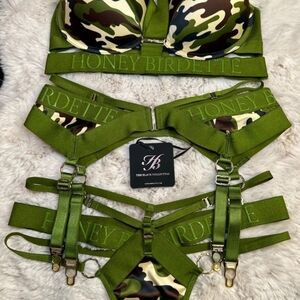 Honey Birdette Green Camo Lingerie Set 34DD/E Note I Have Diferent Size